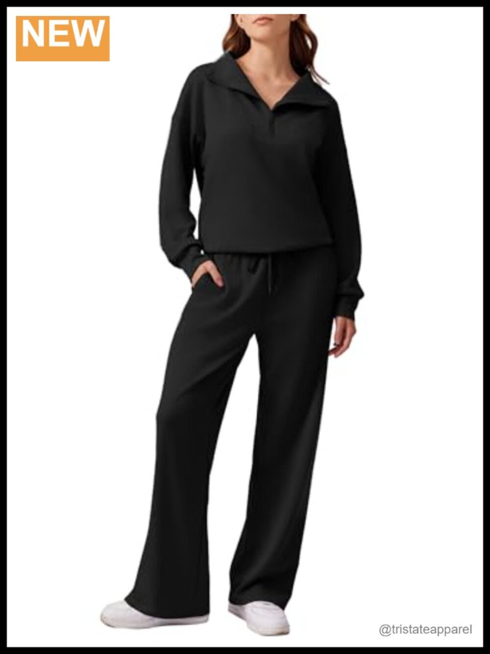 2 Piece Sweatsuit Set Half Zip Oversized Sweatshirt Wide Leg Drawstring